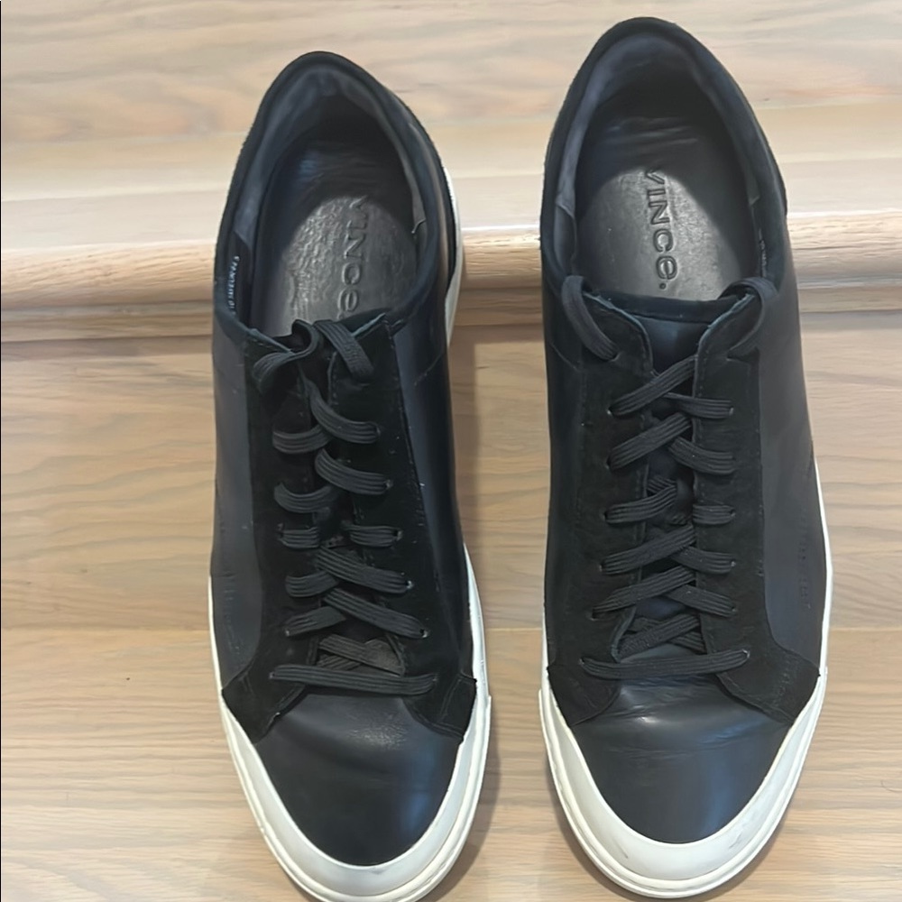Men’s Vince Two-Tone Leather Black and White Sneakers with suede accents - Picture 6 of 12